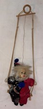 Vintage String Puppet Clown Hanging on a Swing Porcelain Face Painted