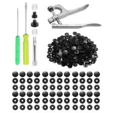 Plastic Snaps Fasteners with Snap Pliers, 100 Set T8 No-Sew Button Kit Black
