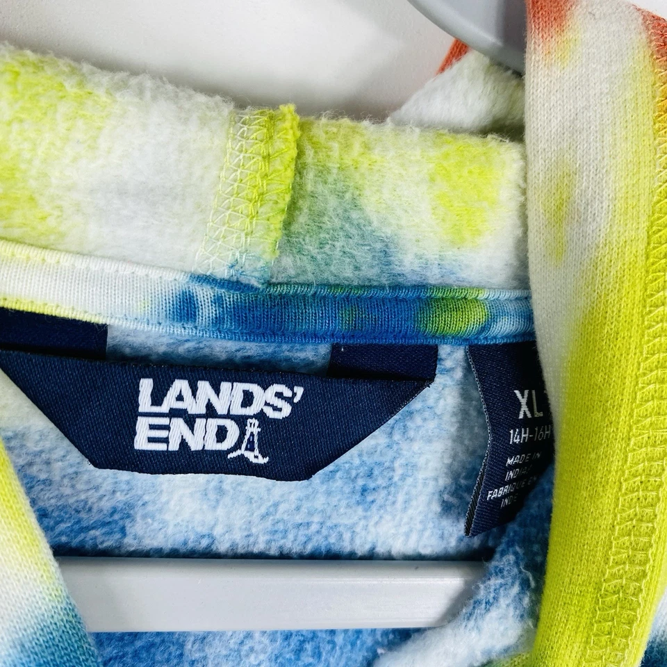 Lands End Niños Husky Talla XL 14H 16H Tie Dye Pullover Sudadera con Capucha Mezcla de Algodón Foto 3 de 4