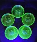 Set of Five Vintage Uranium Vaseline Green Federal Glass Coasters