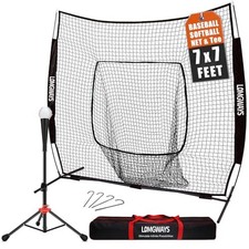 7x7ft/8x8ft Baseball Softball Net with Steel Frame for Batting, 7FT Black (Tee)