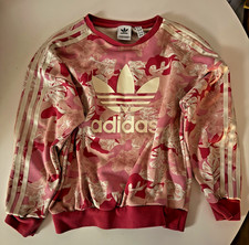 Adidas Originals Youth Pink Floral Flower Crewneck Sweatshirt 9-10Y Youth Small