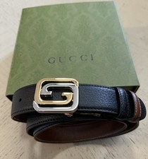 New Gucci Men Leather Reversible belt GG Buckle Black/Brown 75/30 715603