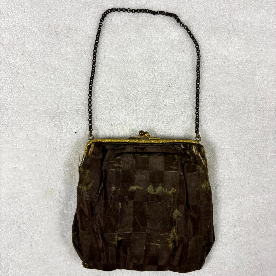 Vintage 1900s Antique Beaded Evening Bag Art Deco Silk Handbag w/ Mirror - Image 4 of 4