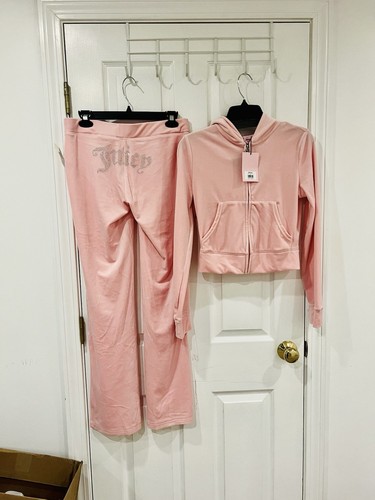NEU Gr. L Juicy Couture Velour Glitzer Trainingsanzug Hoodie & Hose Flüsterrosa Y2K - Bild 2 von 4