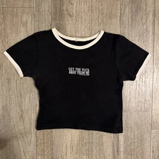 Vintage 90s Sik World Get The F Away From Me Small XS Shirt Humor Parody Cropped