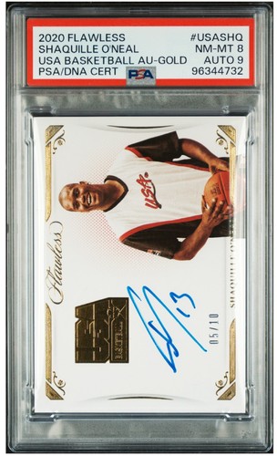 2020 Panini Flawless USA Shaquille O'Neal Gold Auto /10 #USASHQ PSA 8 HODlF Shaq