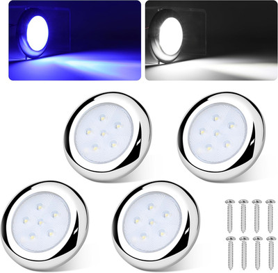 RVZONE 3 Inch White & Blue Dual Color Boat Courtesy Lights, IP68 Waterproof Stai