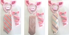 Three Little Pigs Costume Kit Adult Ears Nose Bowtie Tail Pink Necktie 15 Pcs