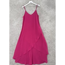 Lulu's Dark Pink Spaghetti Strap Double V-Neck High-Low Hem Maxi Dress Sz M