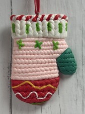 Pink Red Clay Mitten Christmas Ornament Holiday Decoration Knitted Style Hanging