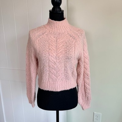 Sunday Best Aritzia Pink Alpaca Wool Cable Knit Mock Neck Sweater Soft Romantic