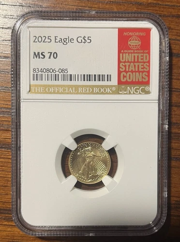 2025 $5 Gold American Eagle – NGC MS70 - Red Book Label – 1/10 oz Fine Gold