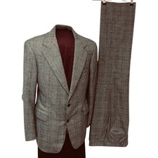 Vintage Syms Mens Glen Plaid Suit Gray Red Check Wool Blend 40L 42L 34x33