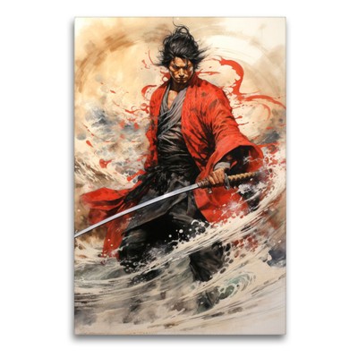 Premium Textil-Leinwand 90x60cm hoch Der Samurai - ein professioneller Kämpfer |
