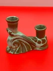 Vintage Frankoma 304 Pottery Glazed Prairie Green Double Candle Holder