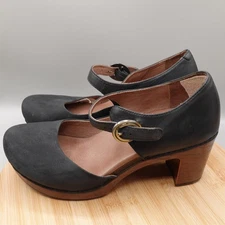 Dansko Mary Jane Clogs Womens 11 Black Leather Wooden Platform Heels Flaw