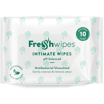 FreshWipes Biodegradable Intimate Wipes: Unscented pH Balanced 1 Pack (10 Wipes)