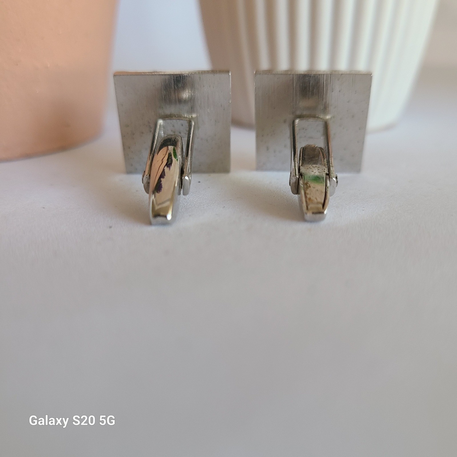 Men's Silver Tone Square Cufflinks Patterned Text… - image 2