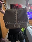 Kathy Van Zeeland Studded Shoulder Purse Brown Grey Taupe