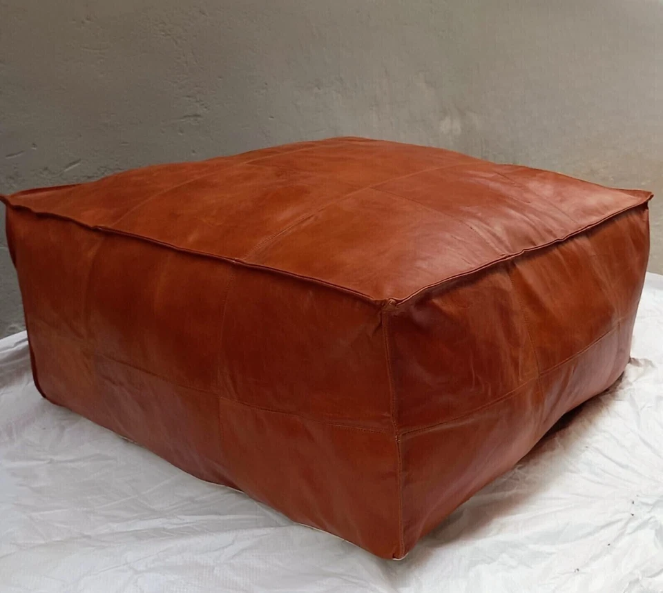 Classic Amazing Footrest Square Moroccan Pouffe 30''Boho New Unstuffed Leather - Image 3 of 4