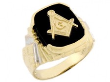 10k or 14k Solid Gold Onyx Masonic Nugget Design Mens Heavy Ring