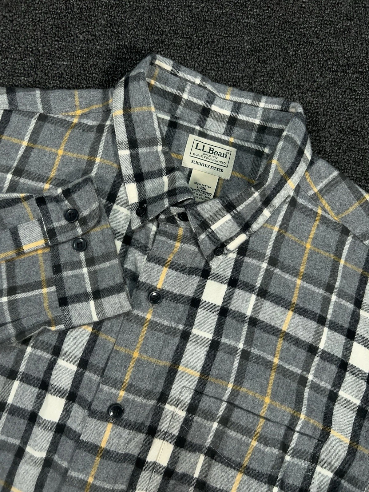 LL Bean Flannel Shirt Men’s Large Button Down Gray Plaid Slightly Fitted Gorp