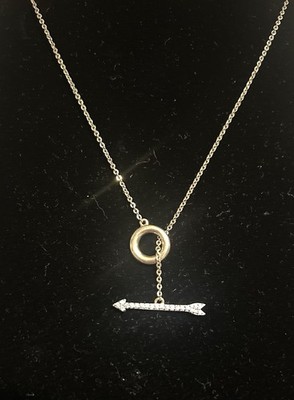 Sterling Silber goldfarben Kreis & Pfeil mit Kristallen Halskette verstellbar 4,1 g