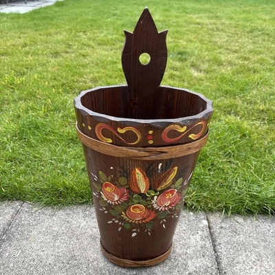 Vintage German Handpainted Wooden Umbrella Stand - Image 1 of 4
