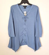 Clearance Style Women Size S Blouse 3/4 Sleeve Top V-Neck Tied Asymmetrical Hem