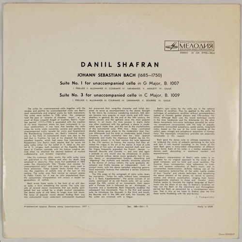 BACH: Unaccompanied Cello Suite 1&3 Daniil Shafran Melodiya LP NM Vinyl - Picture 2 of 6