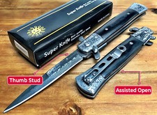 8.75" Italian Milano Italian Damascus Assisted Open Pocket Knife Knives - LWBK