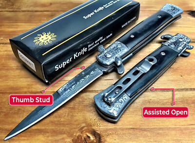 8.75'' Italian Milano Italian Damascus Assisted Open Pocket Knife Knives  - LWBK