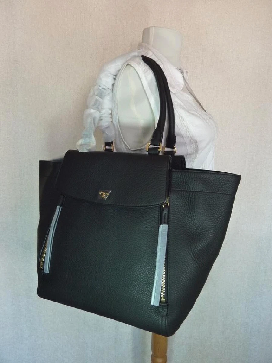 NEW Tory Burch Black Leather Half moon Tote Bag 598