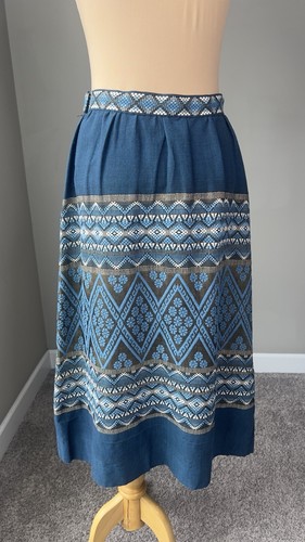 Vintage Guatemalan Mayan Modern Metallic Embroidery Brown Woven Maxi Skirt M - 第 3/4 張圖片