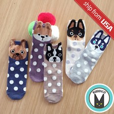 Lot 5 Kawaii Cute Dog Puppy Shiba Pug Ears Animal Woman's Cotton Cartoon Socks