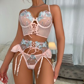Women's Sexy Lace on Floral Lingerie Set Corset Underwear G-string Party Wear US