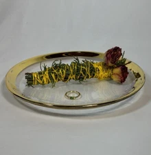 Annieglass Roman Antique Dinner Plate   10" Plate 24k Gold + Small Trinket Plate