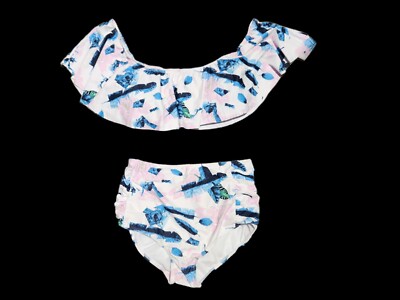 Shien Womens XL 2 Piece Swimsuit Cold Shoulder Ruffles Pin Up Bottoms 