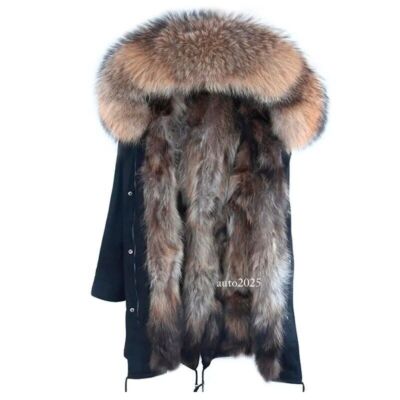 Men's Long Fur Parka Winter Jacket Real Fox Fur Coat Fur Liner Thick Coats