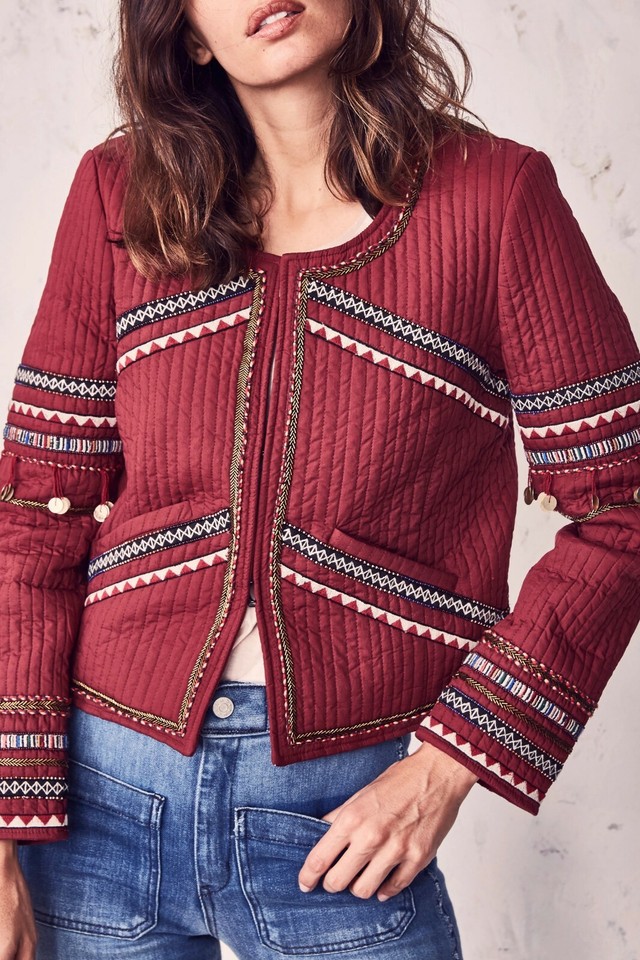 LOVE SHACK FANCY Naya Cayenne Women's Beaded Embroidered Boho Jacket