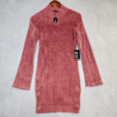 Express Sweater Dress Women's 2XS Pink Mauve Fleece Mock Neck Bodycon Soft  NWT