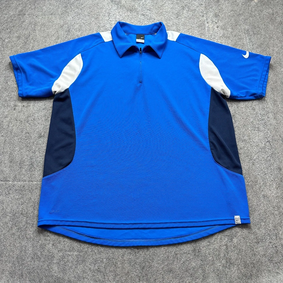 Nike Court Tennis 1/4 Zip Polo Men XL Blue White Colorblock Performance 142756 - Image 2 of 4