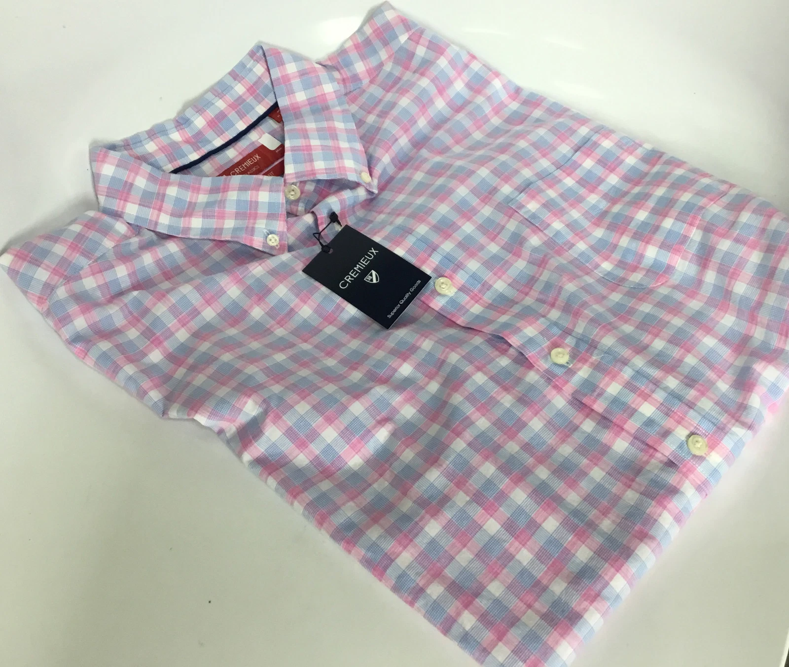 $75 Cremieux Classics Slim Fit Short Sleeve Shirt Cotton Mauve size XL