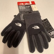 The North Face Youth Denali Etip Fleece Lined Tech Gloves Sz M Gray  Black New