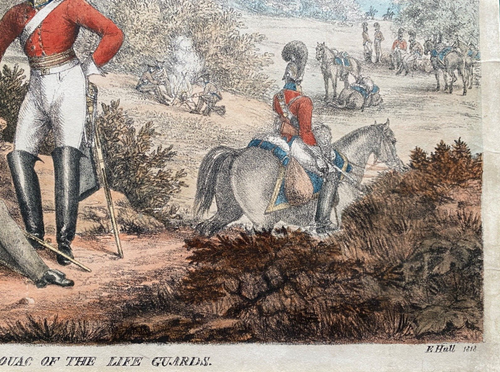 Antigua impresión escasa de 1818; vivac de los guardias de la vida por Edward Hull - Imagen 4 de 4
