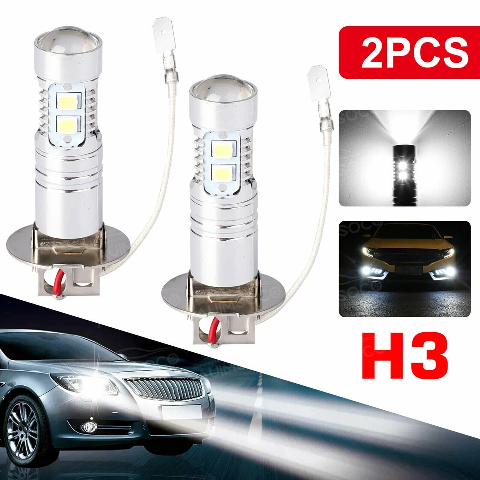 2x H3 6000K Blanco LED Bombillas Antiniebla Lámpara de Conducción DRL Luces Coche 12V-24v Stock EE. UU. Foto 2 de 4
