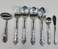 7 Pc International Stainless ABIGAIL Taiwan Silverware Flatware Serving Spoons