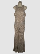 $398 Ieena For Mac Duggal Women's Beige Sequin Ruched Sheath Gown Dress Size 2