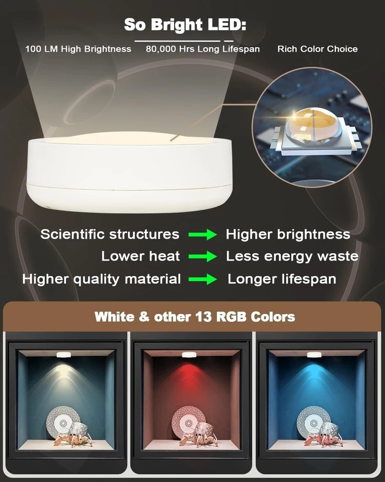 RGB Rechargeable Puck Lights with Remote Closet LED Under Cabinet Lighting Tap - Image 4 of 4